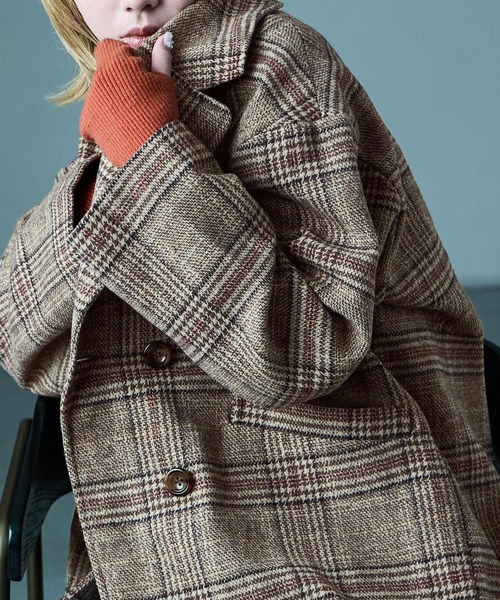 Fashion Letter（ファッションレター）の「オーバーサイズ グレンチェックジャケット（テーラードジャケット・レディース・ブラック/ブラウン・M/L）」の2枚目の写真
