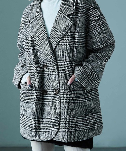 Fashion Letter（ファッションレター）の「オーバーサイズ グレンチェックジャケット（テーラードジャケット・レディース・ブラック/ブラウン・M/L）」の4枚目の写真