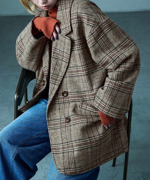Fashion Letter（ファッションレター）の「オーバーサイズ グレンチェックジャケット（テーラードジャケット・レディース・ブラック/ブラウン・M/L）」の13枚目の写真