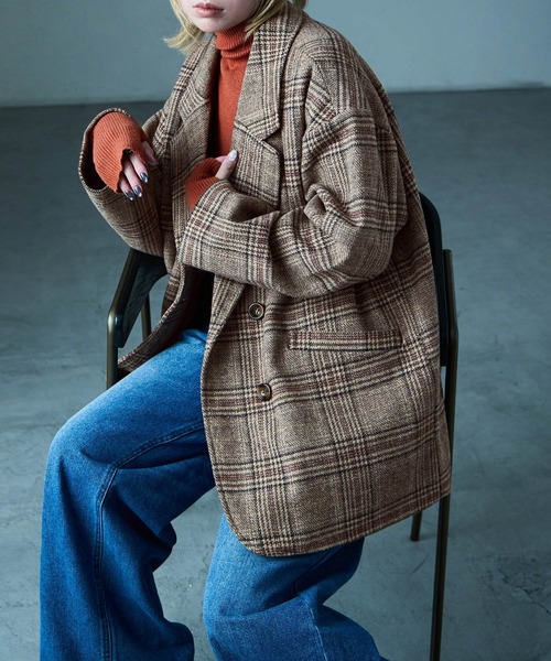 Fashion Letter（ファッションレター）の「オーバーサイズ グレンチェックジャケット（テーラードジャケット・レディース・ブラック/ブラウン・M/L）」の14枚目の写真