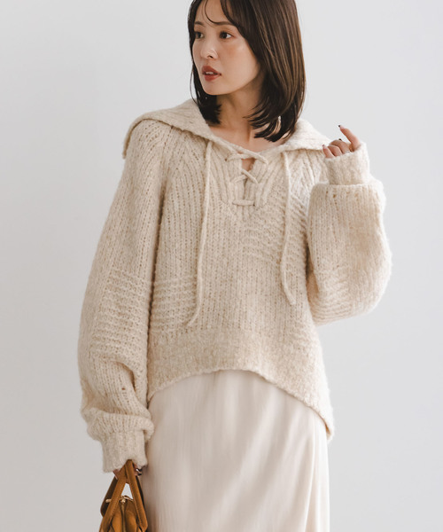 NOBLE 別注 Venit/ヴェニット レースアップニット グレー ノーブル NOBLE 《予約・NOBLE別注》Venit/ヴェニット レースアップ