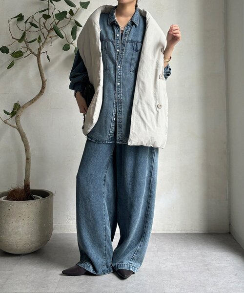 DouDou（ドゥドゥ）の「【WEB限定】ストールライクファーバーダウンベスト（ベスト・レディース・ブラック/ブラウン/ライトグレー・FREE）」の15枚目の写真