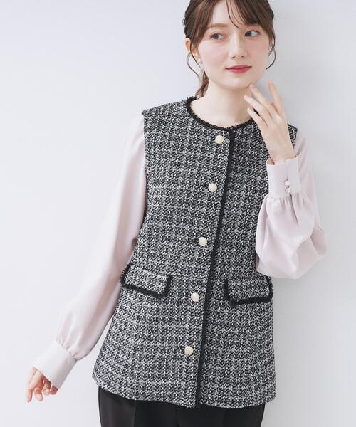 index（インデックス）の「ファンシーツイードペプラムジレ【洗える】（ベスト・レディース・ブラック/ベージュ系その他7/ブラック系3・42/40/38/36）」の2枚目の写真