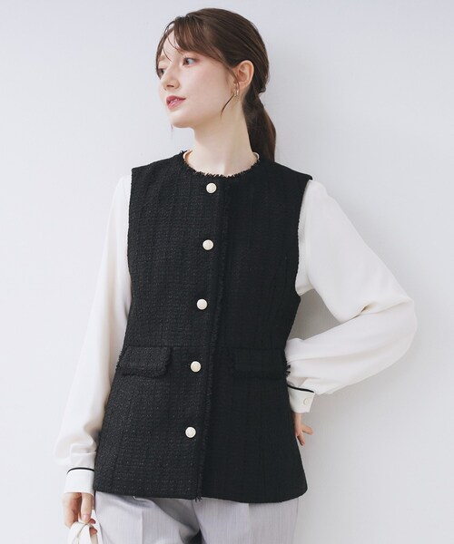 index（インデックス）の「ファンシーツイードペプラムジレ【洗える】（ベスト・レディース・ブラック/ベージュ系その他7/ブラック系3・42/40/38/36）」の5枚目の写真