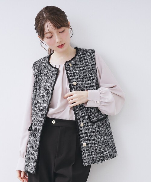 index（インデックス）の「ファンシーツイードペプラムジレ【洗える】（ベスト・レディース・ブラック/ベージュ系その他7/ブラック系3・42/40/38/36）」の10枚目の写真