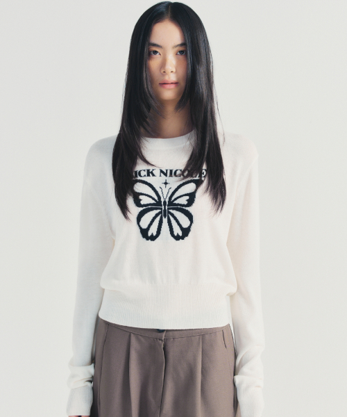 NICK&NICOLE(ニックアンドニコール)の「BOLD BUTTERFLY JAQUARD KNIT_IVORY(ニット/セーター・レディース・その他・FREE)」の1枚目の写真