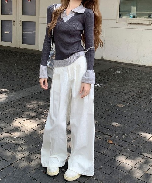 ViViDAY(ビビデー)の「シャツレイヤード風ニットカットソー(ニット/セーター・レディース・ブラック/グレー・M)」の15枚目の写真