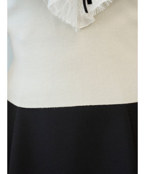 SNIDEL（スナイデル）の「Sustainableレイヤードラッフルニットプルオーバー（ニット/セーター・レディース・アイボリー/ブラック/ブラウン・F）」の10枚目の写真