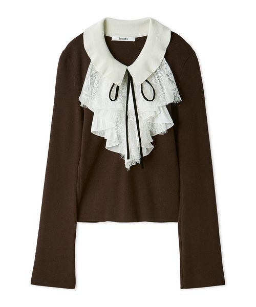 SNIDEL（スナイデル）の「Sustainableレイヤードラッフルニットプルオーバー（ニット/セーター・レディース・アイボリー/ブラック/ブラウン・F）」の14枚目の写真