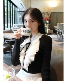 SNIDEL | Sustainableレイヤードラッフルニットプルオーバー(ニット/セーター)