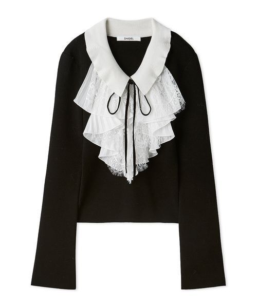 SNIDEL（スナイデル）の「Sustainableレイヤードラッフルニットプルオーバー（ニット/セーター・レディース・アイボリー/ブラック/ブラウン・F）」の21枚目の写真