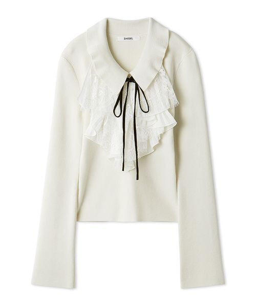 SNIDEL（スナイデル）の「Sustainableレイヤードラッフルニットプルオーバー（ニット/セーター・レディース・アイボリー/ブラック/ブラウン・F）」の20枚目の写真