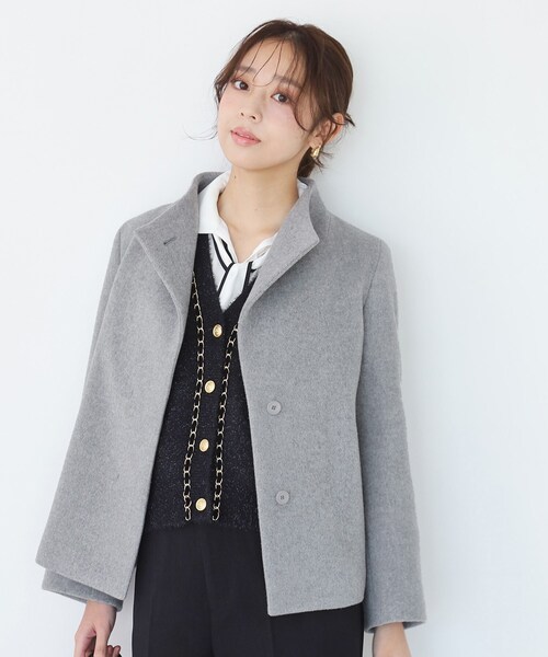 COUP DE CHANCE（クードシャンス）の「【日本製】スタンドカラーのショート丈コート（その他アウター・レディース・ライトグレー系8/ブラック/ライトグレー/ピンク/ブラック系1・34/36/38/40）」の4枚目の写真