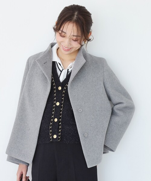 COUP DE CHANCE（クードシャンス）の「【日本製】スタンドカラーのショート丈コート（その他アウター・レディース・ライトグレー系8/ブラック/ライトグレー/ピンク/ブラック系1・34/36/38/40）」の22枚目の写真