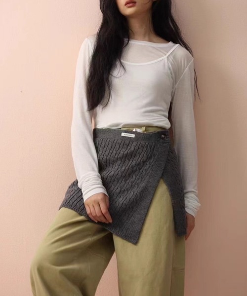 LUMIRA（アパレル）（ルミラ）の「3way ニットラップスカート（スカート・レディース・グレー/アイボリー/ブラック/ブラウン・ONESIZE）」の8枚目の写真
