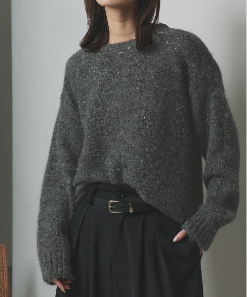 ad thie(アドティエ)の「アシメヘム スパンコール ニットトップス(ニット/セーター・レディース・アイボリー/カーキ/グレー/パープル・FREE)」の18枚目の写真