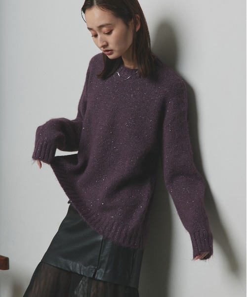 ad thie(アドティエ)の「アシメヘム スパンコール ニットトップス(ニット/セーター・レディース・アイボリー/カーキ/グレー/パープル・FREE)」の21枚目の写真