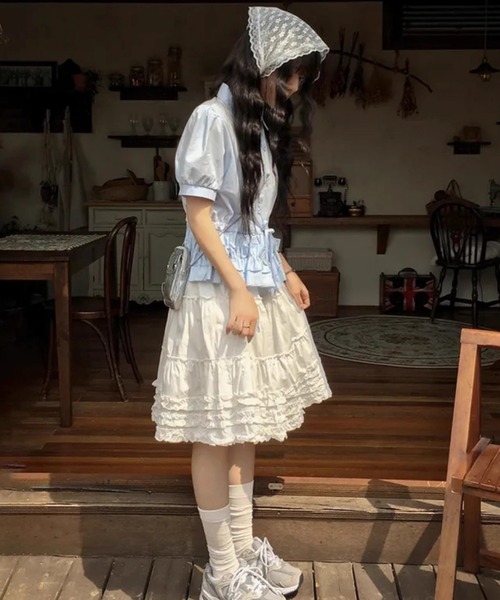 LAC-VERT（ラック・ヴェール）の「ボリュームフリルティアードスカート（スカート・レディース・ネイビー/ホワイト/ブラック/チャコールグレー・FREE）」の11枚目の写真