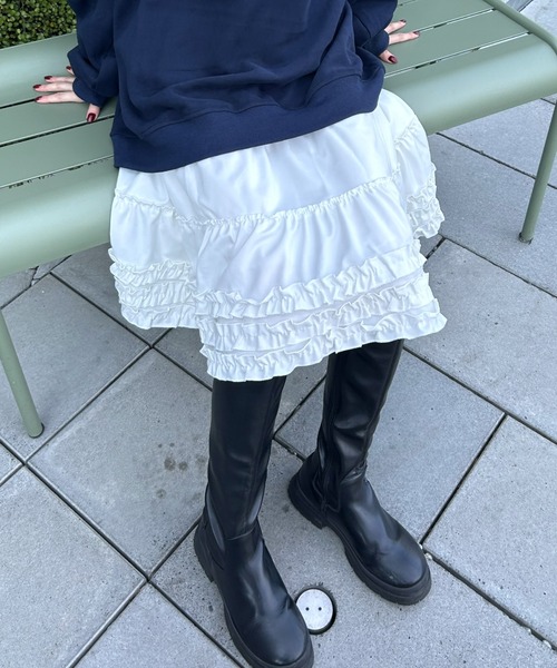 LAC-VERT（ラック・ヴェール）の「ボリュームフリルティアードスカート（スカート・レディース・ネイビー/ホワイト/ブラック/チャコールグレー・FREE）」の7枚目の写真