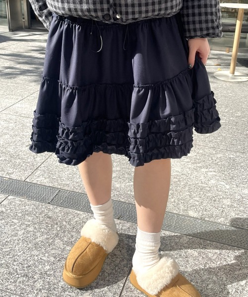 LAC-VERT（ラック・ヴェール）の「ボリュームフリルティアードスカート（スカート・レディース・ネイビー/ホワイト/ブラック/チャコールグレー・FREE）」の14枚目の写真