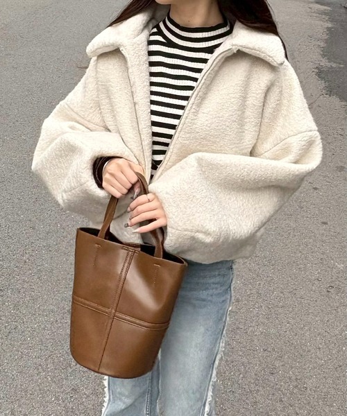 merrylatte(メリーラテ)の「シープボアショートジャケット【Muller Rossi】(ブルゾン・レディース・アイボリー・FREE)」の1枚目の写真