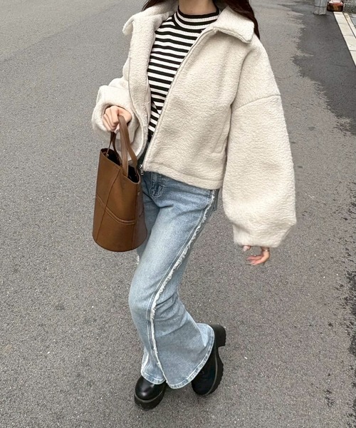 merrylatte(メリーラテ)の「シープボアショートジャケット【Muller Rossi】(ブルゾン・レディース・アイボリー・FREE)」の2枚目の写真