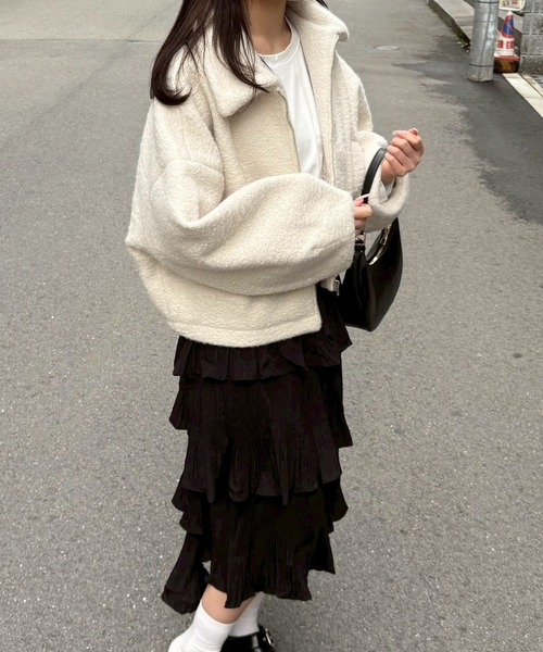 merrylatte(メリーラテ)の「シープボアショートジャケット【Muller Rossi】(ブルゾン・レディース・アイボリー・FREE)」の9枚目の写真