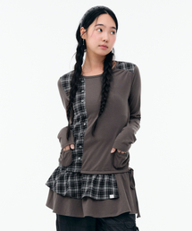 TUOMIO（トゥオミオ）の「CHECK MIXED JERSEY DRESS [CHARCOAL]（ワンピース）」
