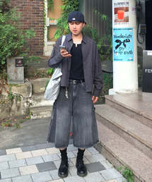 ツーポケットクロップチェックシャツ ブラック