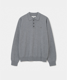 silk blended polo knit melange grey