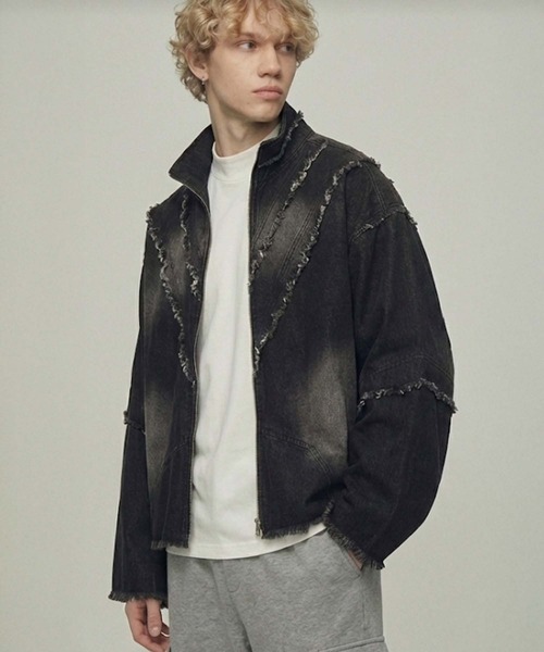 セール】【IZU】 ヴィンテージウォッシュ加工フリンジデニムジャケット