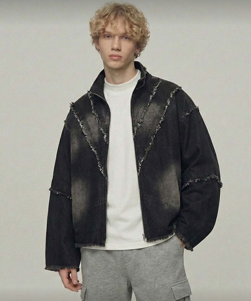 セール】【IZU】 ヴィンテージウォッシュ加工フリンジデニムジャケット