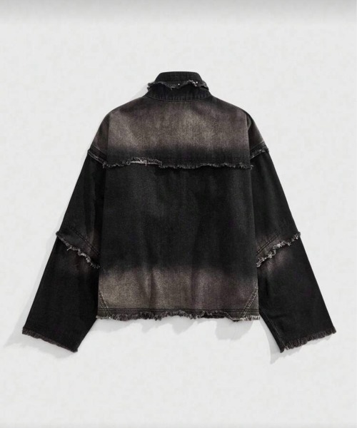 古着　デニム　フリンジ　ブルゾン セール】【IZU】 ヴィンテージウォッシュ加工フリンジデニムジャケット