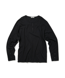 SNAP SLEEVE HENLEY NECK TEE (BLACK)