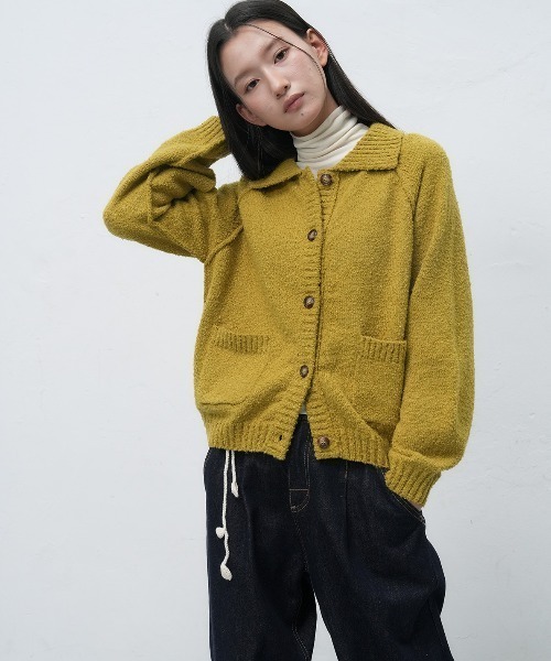 GENERAL IDEA(ジェネラルアイデア)の「【GENERAL IDEA】ブークレニットカーディガン / BOUCLE COLLAR POCKET CARDIGAN(カーディガン/ボレロ・レディース・ネイビー/オリーブ/ワイン・S/M/L)」の3枚目の写真
