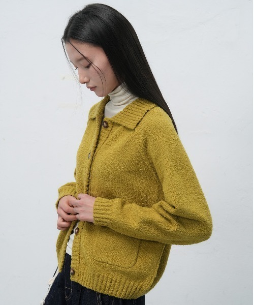 GENERAL IDEA(ジェネラルアイデア)の「【GENERAL IDEA】ブークレニットカーディガン / BOUCLE COLLAR POCKET CARDIGAN(カーディガン/ボレロ・レディース・ネイビー/オリーブ/ワイン・S/M/L)」の6枚目の写真