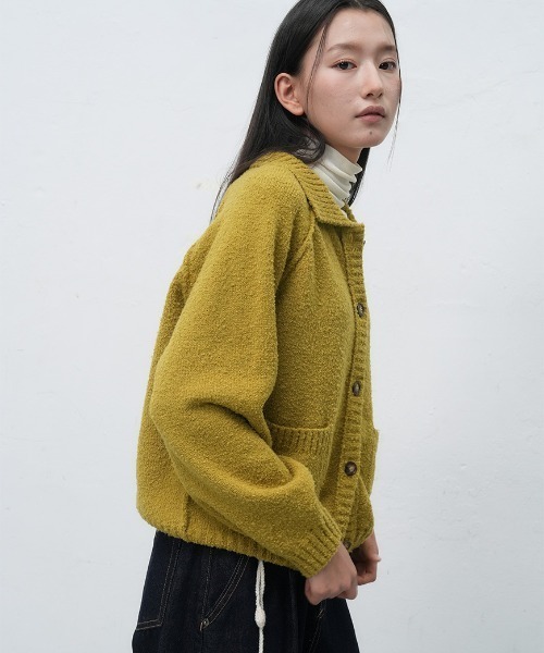 GENERAL IDEA(ジェネラルアイデア)の「【GENERAL IDEA】ブークレニットカーディガン / BOUCLE COLLAR POCKET CARDIGAN(カーディガン/ボレロ・レディース・ネイビー/オリーブ/ワイン・S/M/L)」の5枚目の写真