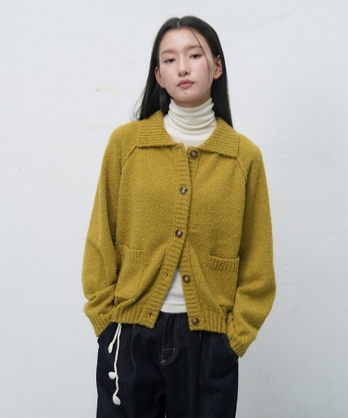 GENERAL IDEA(ジェネラルアイデア)の「【GENERAL IDEA】ブークレニットカーディガン / BOUCLE COLLAR POCKET CARDIGAN(カーディガン/ボレロ・レディース・ネイビー/オリーブ/ワイン・S/M/L)」の4枚目の写真
