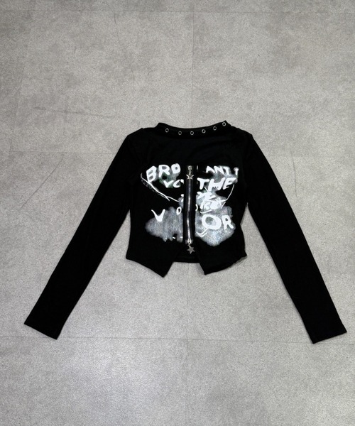 lilful(リルフル)の「【26年春夏新作】アイレットチョーカーデザイン ぼかしロゴプリント ダブルジップトップス(Tシャツ/カットソー・レディース・ホワイト/ブラック・S/M)」の15枚目の写真