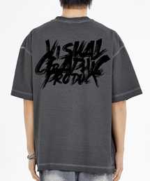 ペイントグラフィティロゴピグメント半袖Tシャツチャコール