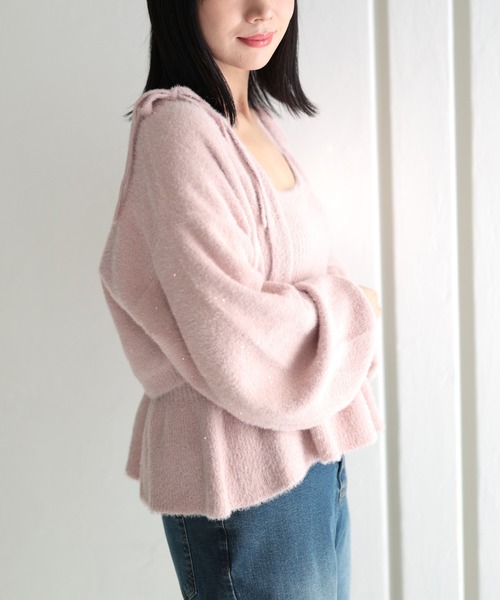 Ruwan yu(ルワンユー)の「ニットカーディガン&ニットキャミソールアンサンブル【大きいサイズ対応】(カーディガン/ボレロ・レディース・ピンク/アイボリー・L~LL/3L~4L)」の5枚目の写真