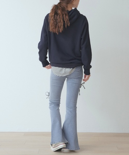 .WORKS（ドットワークス）の「アシメトリーレースアップ　ストレッチデニムフレアーパンツ（デニムパンツ・レディース・ダークグレー/ダークブルー/サックスブルー・61/64）」の5枚目の写真