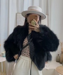 ファーコート フェイクファー ショート丈」に該当するブラック/黒色系