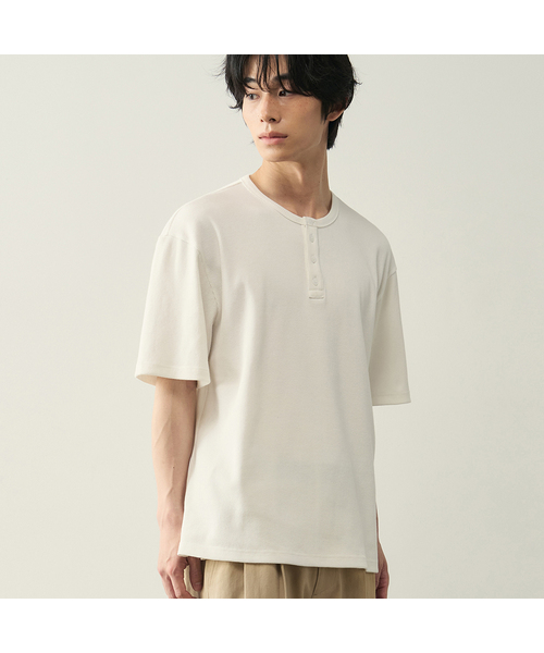 ROTEMBER（ローテンバー）の「ワッフルヘンリーネックハーフTシャツ [ 4 COLOR ]（Tシャツ/カットソー・メンズ・ホワイト/ブラック/ネイビー/グレー・MEDIUM/LARGE/X-LARGE）」の2枚目の写真
