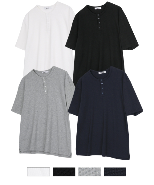 ROTEMBER（ローテンバー）の「ワッフルヘンリーネックハーフTシャツ [ 4 COLOR ]（Tシャツ/カットソー・メンズ・ホワイト/ブラック/ネイビー/グレー・MEDIUM/LARGE/X-LARGE）」の5枚目の写真