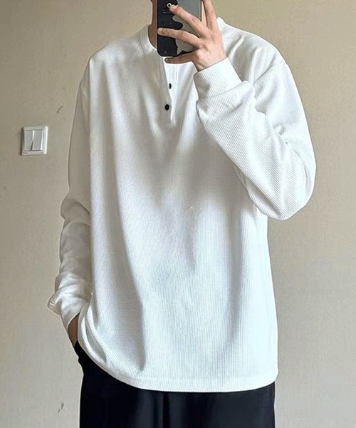 WESTSEA(ウエストシー)の「ヘンリーネック 無地 長袖Tシャツ 薄手(Tシャツ/カットソー・メンズ・グレー/ブラック/ホワイト・M/L/XL)」の6枚目の写真