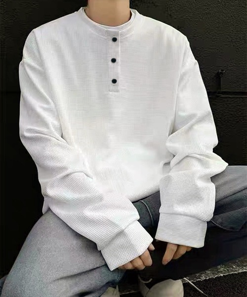 WESTSEA(ウエストシー)の「ヘンリーネック 無地 長袖Tシャツ 薄手(Tシャツ/カットソー・メンズ・グレー/ブラック/ホワイト・M/L/XL)」の4枚目の写真