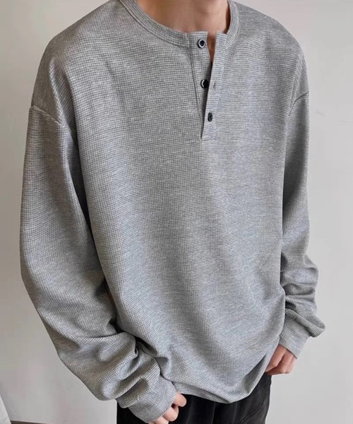 WESTSEA(ウエストシー)の「ヘンリーネック 無地 長袖Tシャツ 薄手(Tシャツ/カットソー・メンズ・グレー/ブラック/ホワイト・M/L/XL)」の12枚目の写真