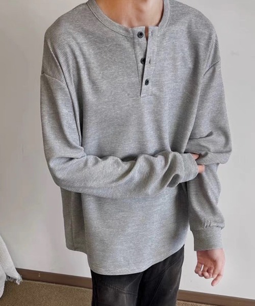 WESTSEA(ウエストシー)の「ヘンリーネック 無地 長袖Tシャツ 薄手(Tシャツ/カットソー・メンズ・グレー/ブラック/ホワイト・M/L/XL)」の15枚目の写真