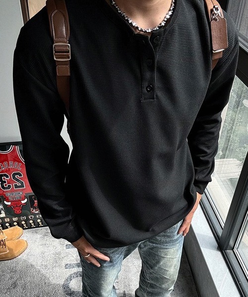 WESTSEA(ウエストシー)の「ヘンリーネック 無地 長袖Tシャツ 薄手(Tシャツ/カットソー・メンズ・グレー/ブラック/ホワイト・M/L/XL)」の10枚目の写真